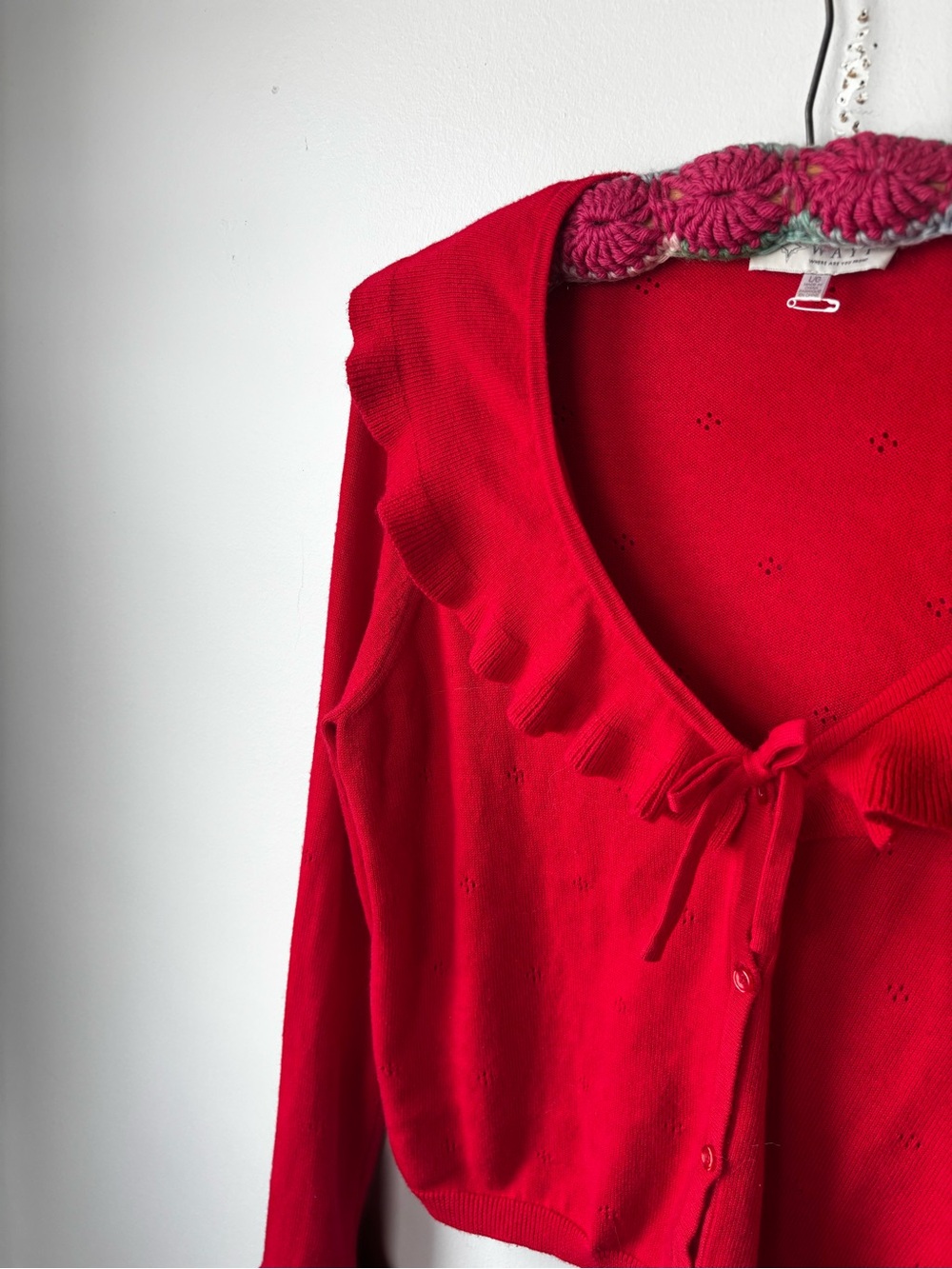 Red Ruffle-Trim Cardigan - Picture 3 of 5